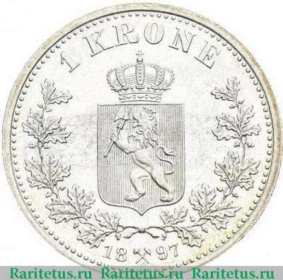 Реверс монеты 1 крона (krone) 1897 года   Норвегия
