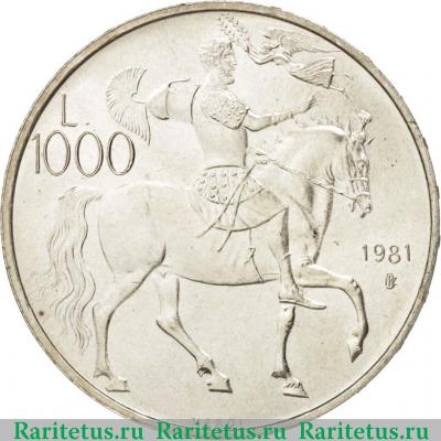 Реверс монеты 1000 лир (lire) 1981 года   Сан-Марино