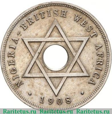 Реверс монеты 1 пенни (penny) 1908 года   Британская Западная Африка