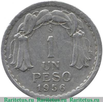 Реверс монеты 1 песо (peso) 1956 года   Чили