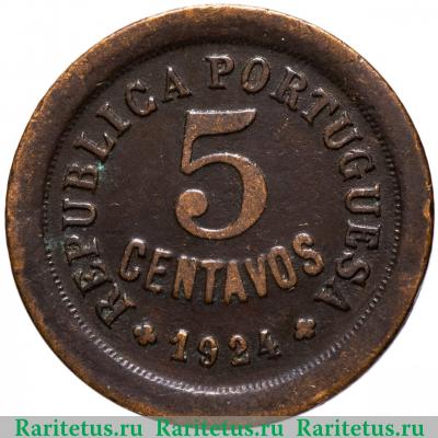 Реверс монеты 5 сентаво (centavos) 1924 года   Португалия