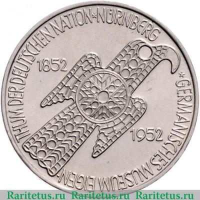 Реверс монеты 5 марок (deutsche mark) 1952 года   Германия