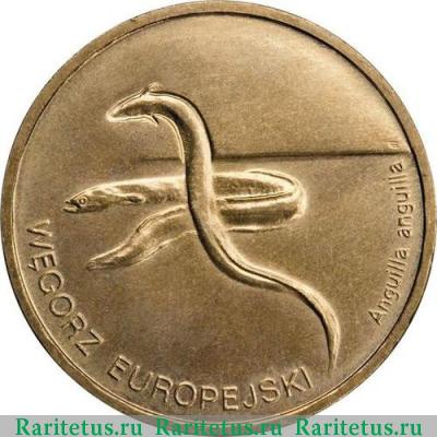 Реверс монеты 2 злотых (zlote) 2003 года  угорь Польша