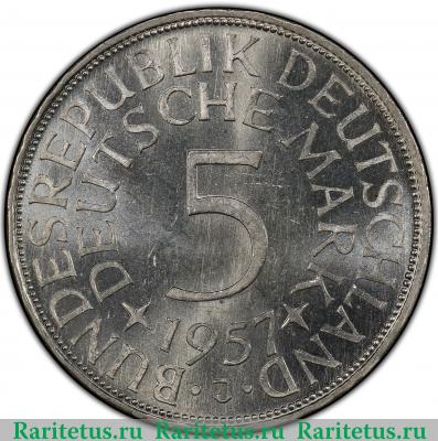 Реверс монеты 5 марок (deutsche mark) 1957 года J  Германия