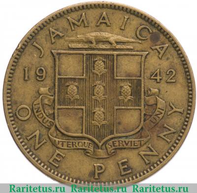 Реверс монеты 1 пенни (penny) 1942 года   Ямайка