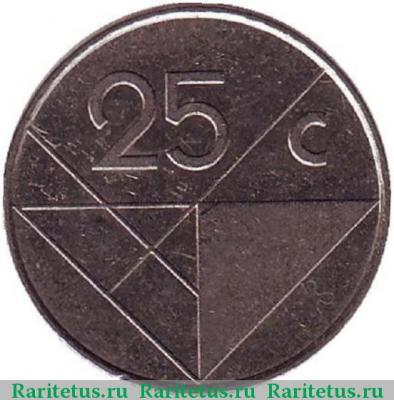 Реверс монеты 25 центов (cents) 1999 года   Аруба