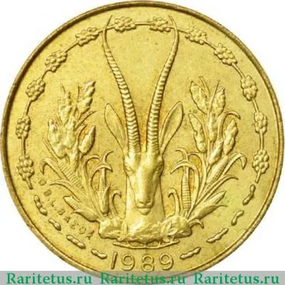 5 франков (francs) 1989 года   Западная Африка (BCEAO)