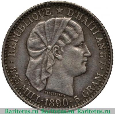 20 сантимов (centimes) 1890 года   Гаити