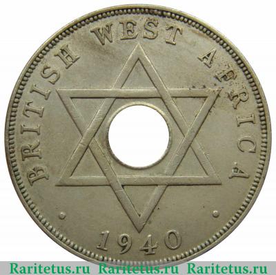 Реверс монеты 1 пенни (penny) 1940 года  без букв Британская Западная Африка