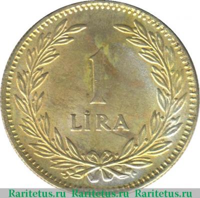 Реверс монеты 1 лира (lira) 1948 года   Турция