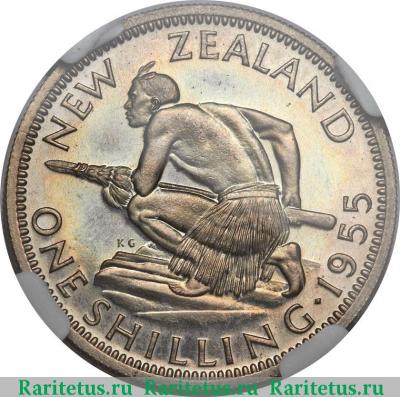 Реверс монеты 1 шиллинг (shilling) 1955 года   Новая Зеландия