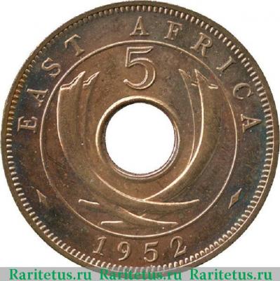 Реверс монеты 5 центов (cents) 1952 года   Британская Восточная Африка