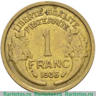 Реверс монеты 1 франк (franc) 1938 года   Франция