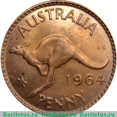 Реверс монеты 1 пенни (penny) 1964 года  без точки Австралия
