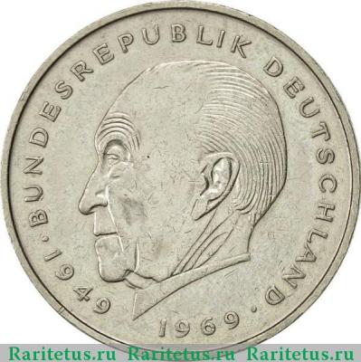 Реверс монеты 2 марки (deutsche mark) 1977 года F  Германия