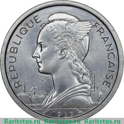 2 франка (francs) 1959 года   Французское Сомали