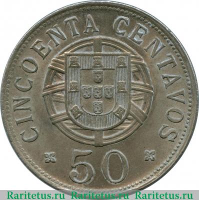 Реверс монеты 50 сентаво (centavos) 1927 года   Ангола