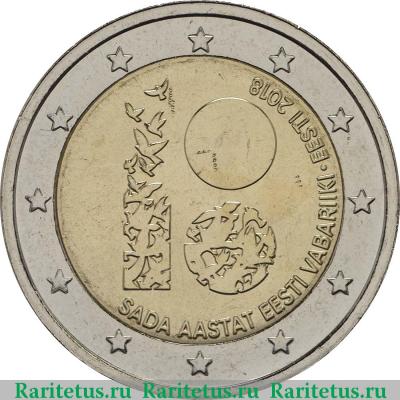 2 евро (euro) 2018 года  100 лет Республике Эстония