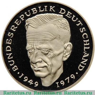 Реверс монеты 2 марки (deutsche mark) 1987 года J  Германия