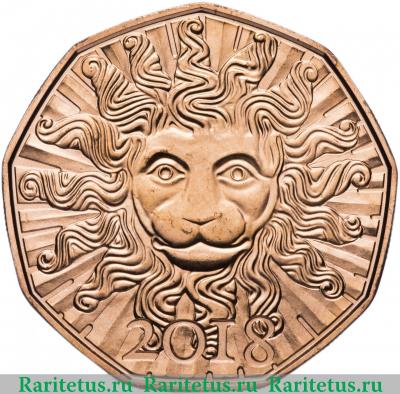 Реверс монеты 5 евро (euro) 2018 года  лев Австрия