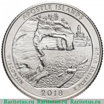Реверс монеты 25 центов (квотер, 1/4 доллара, quarter dollar) 2018 года P острова Апостол США