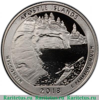 Реверс монеты 25 центов (квотер, 1/4 доллара, quarter dollar) 2018 года S острова Апостол США proof