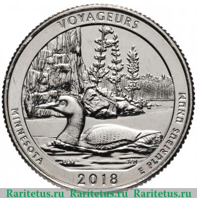 Реверс монеты 25 центов (квотер, 1/4 доллара, quarter dollar) 2018 года D Вояджерс США
