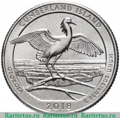 Реверс монеты 25 центов (квотер, 1/4 доллара, quarter dollar) 2018 года D Камберленд США