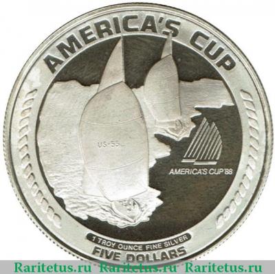 Реверс монеты 5 долларов (dollars) 1988 года   Американское Самоа proof