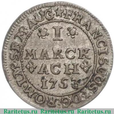 Реверс монеты 1 марка (marck) 1753 года   Аахен