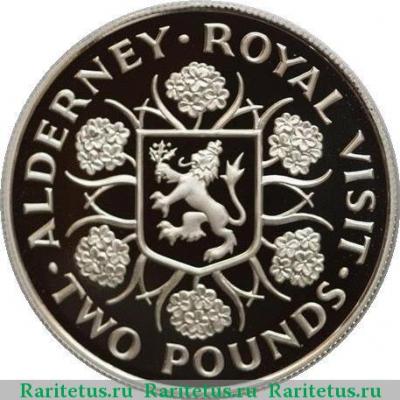 Реверс монеты 2 фунта (pounds) 1989 года   Олдерни proof