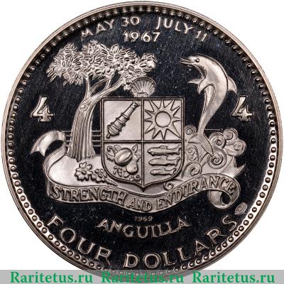 4 доллара (dollars) 1969 года   Ангилья proof