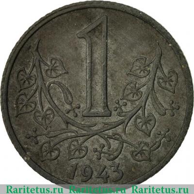 Реверс монеты 1 крона (koruna) 1943 года   Богемия и Моравия