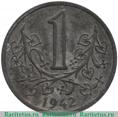 Реверс монеты 1 крона (koruna) 1942 года   Богемия и Моравия