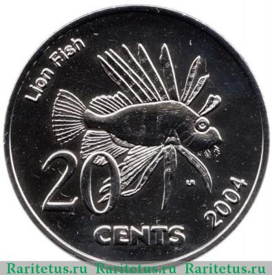 Реверс монеты 20 центов (cents) 2004 года   Кокосовые острова