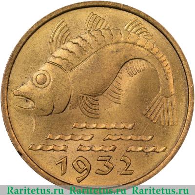 Реверс монеты 10 пфеннигов (pfennig) 1932 года   Данциг