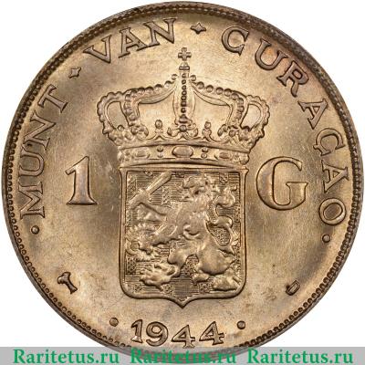 Реверс монеты 1 гульден (gulden) 1944 года   Кюрасао