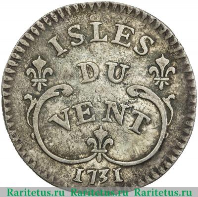 Реверс монеты 6 солей (sols) 1731 года   Наветренные острова