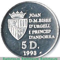 5 динеров 1993 года   Андорра