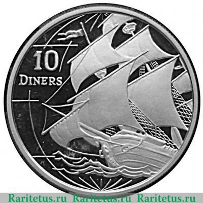 Реверс монеты 10 динеров 1996 года   Андорра