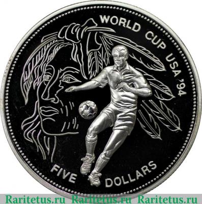 Реверс монеты 5 долларов 1994 года   Барбадос