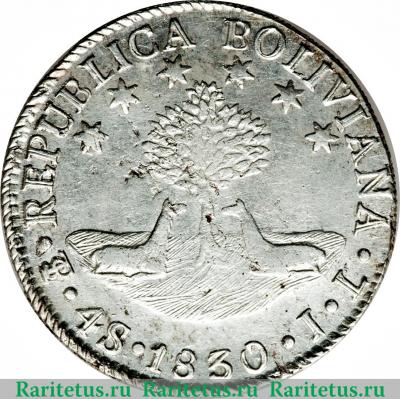 Реверс монеты 4 суэльдо 1830 года   Боливия