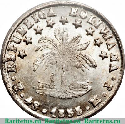 Реверс монеты 4 суэльдо 1853-1859 годов   Боливия