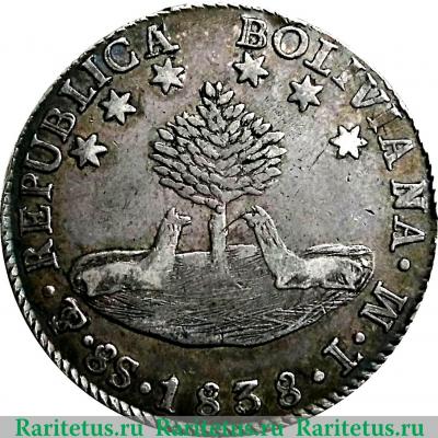 Реверс монеты 8 суэльдо 1827-1840 годов   Боливия