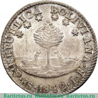 Реверс монеты 8 суэльдо 1841-1846 годов   Боливия