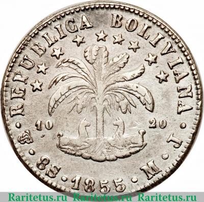 Реверс монеты 8 суэльдо 1852-1856 годов   Боливия