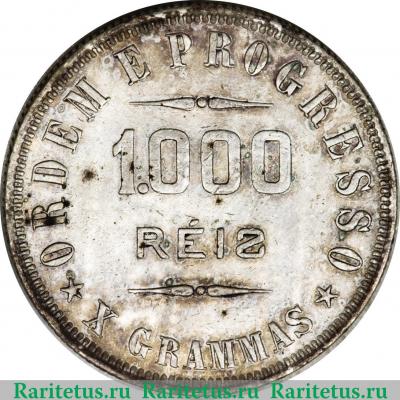 Реверс монеты 1000 рейсов 1906-1912 годов   Бразилия