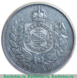 Реверс монеты 2000 рейсов 1875-1876 годов   Бразилия