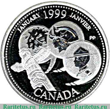 Реверс монеты 25 центов 1999 года   Канада
