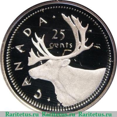 Реверс монеты 25 центов 2002 года   Канада